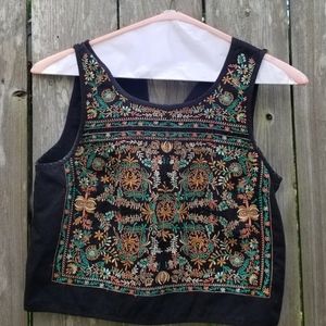 BOHO Anthropologie Embroidered Crop Top